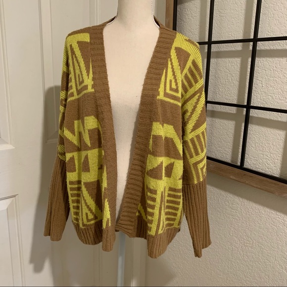 Pearl Sweaters - Pearl yellow and brown open cardigan sweater size small